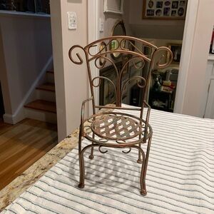 Ornate Copper-Tone Metal Chair Accent Sculpture